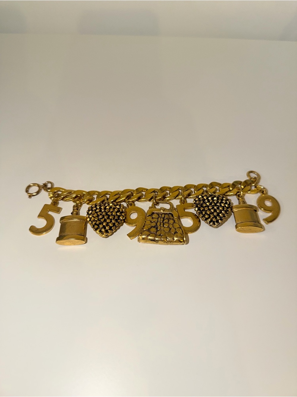 GoldTone Chucky Heart Number Charm Bracelet